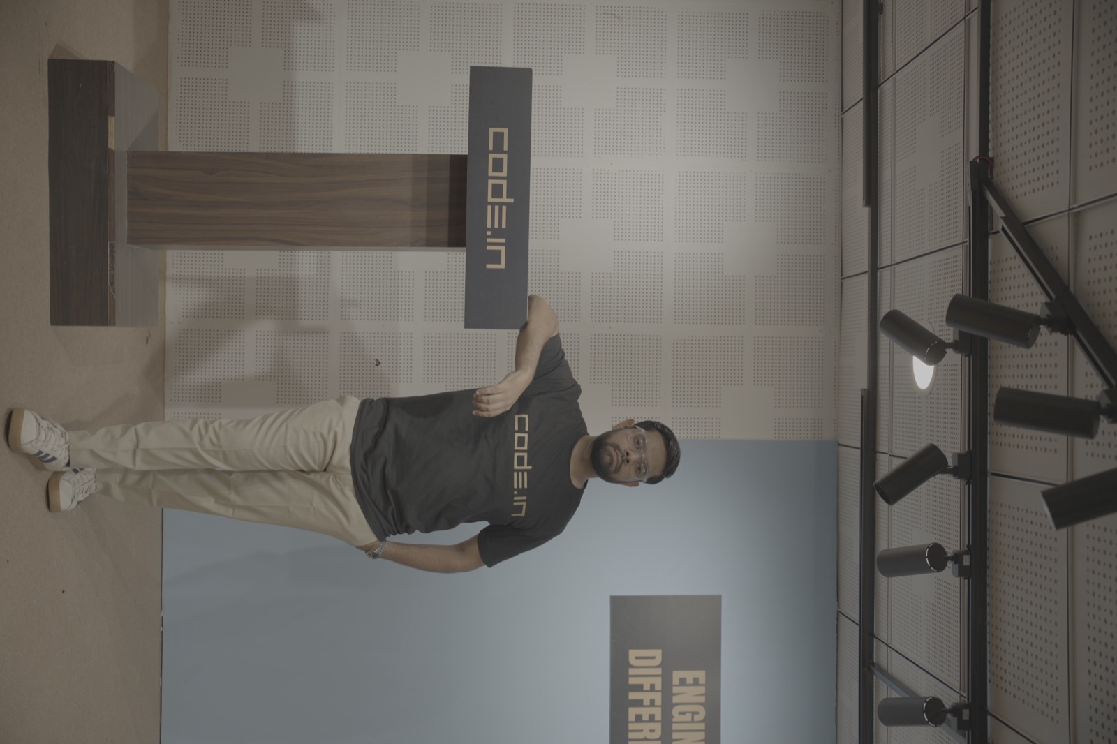 At the podium